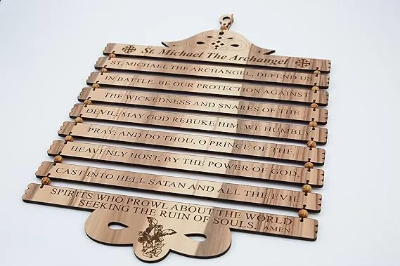 Olive Wood Gifts Shop Handcrafted ‘St. Michael The Archangel’ Prayer Plaque (16.5 Inch/English), Wall Hanging Art Décor With Engraving on Wooden Blocks, from the City of Truth, Jerusalem