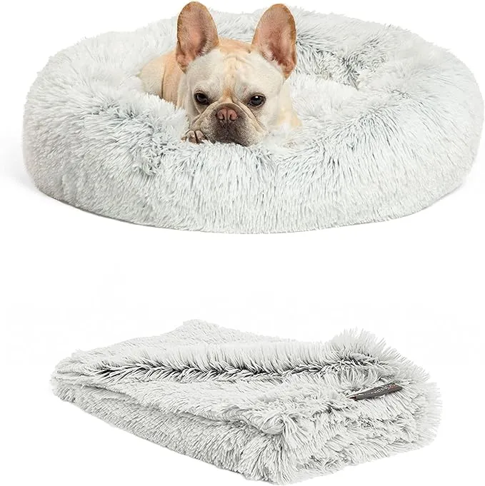 Best Friends by Sheri The Original Calming Donut Dog Bed & Throw Dog Blanket, Frost