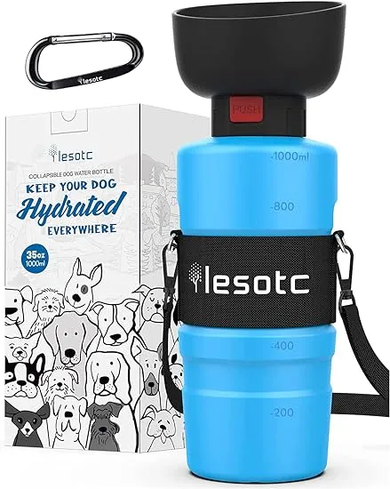 lesotc Upgraded Dog Water Bottle Foldable, Portable Leak Proof Pet Water Dispenser for Outdoor Walking,Hiking,Travel,BPA Free,Lightweight