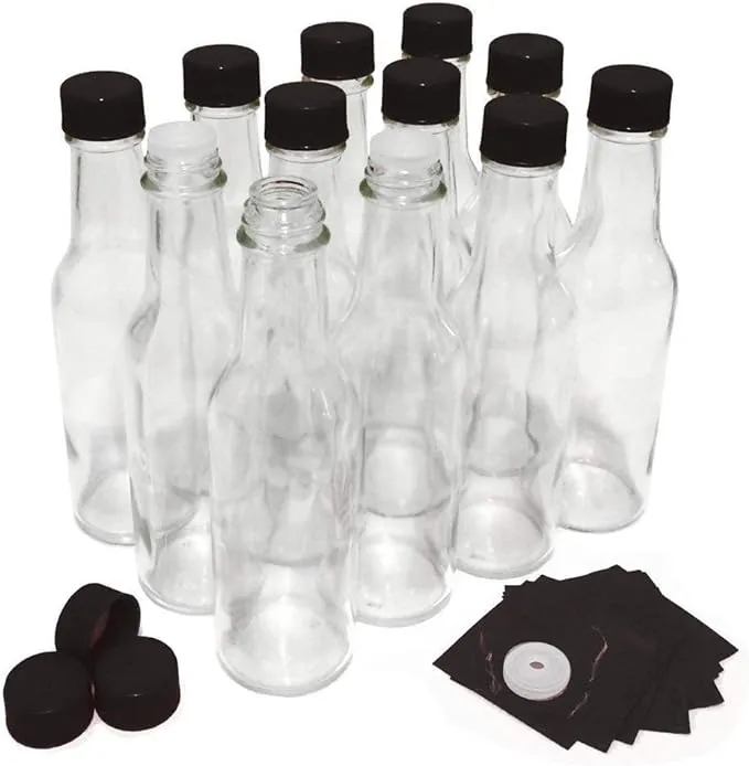 nicebottles Hot Sauce Bottles with Black Caps and Shrink Bands