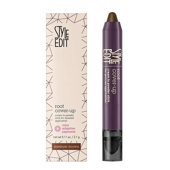 Style Edit Root Touch Up Stick for Medium Brown Hair, Root Concealer for Gray Hair Coverage, Temporary Hair Color, Premium Hair Shading Sponge Pen, Hair Makeup Root Cover Up, 0.11 oz Stick