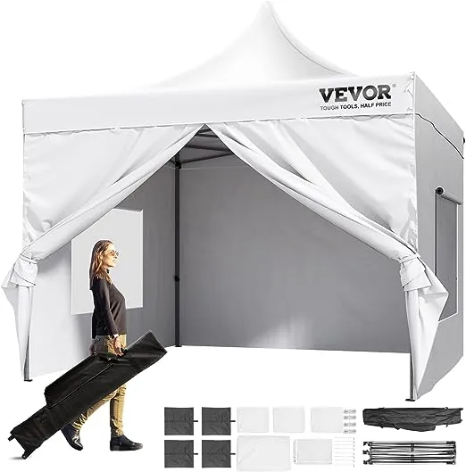 VEVOR 10x10 FT Pop up Canopy with Removable Sidewalls, Instant Canopies Portable