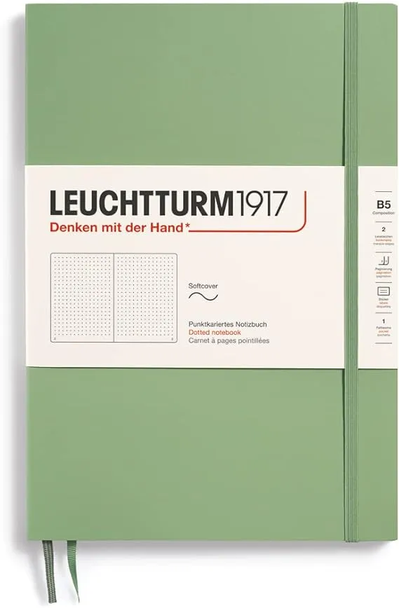 LEUCHTTURM1917 - Notebook Softcover Composition B5-123 Numbered Pages for Writing and Journaling (Dotted, Sage)