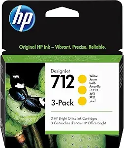 HP 712 Yellow 29-ml 3-Pack Genuine Ink Cartridges (3ED79A) for DesignJet T650, T630, T230, T210 & Studio Plotter Printers