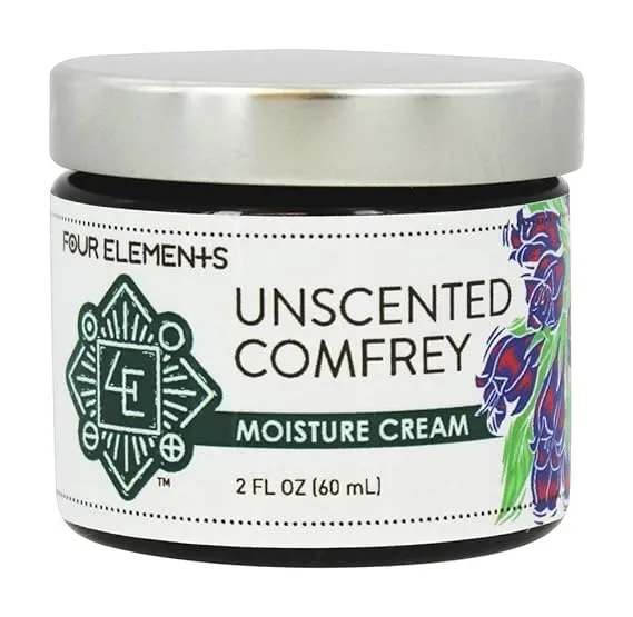 Four Elements 4E Unscented Comfrey Moisture Cream, Designed to deeply moisturize & nourish your skin, 100% Organic Herbal, 2 OZ