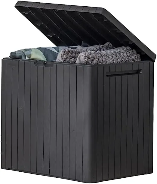 Keter City 30 Gallon Resin Deck Box for Patio Furniture, Pool Accessories, and Storage for Outdoor Toys, Grey