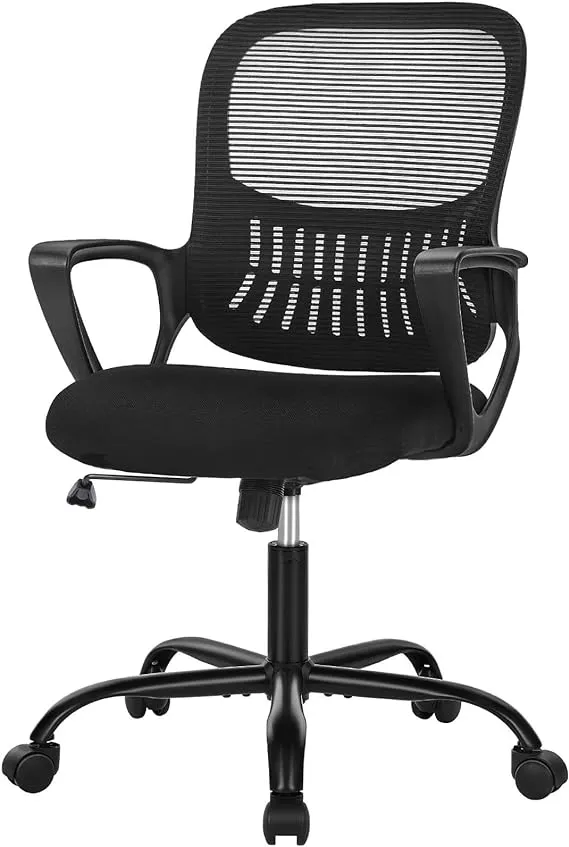 Office Chair, Computer Gaming Chair with Arms, Ergonomic Home Office Desk Chairs with Wheels, Mid-Back Task Rolling Chair with Lumbar Support, Comfy Mesh Swivel Executive Chair