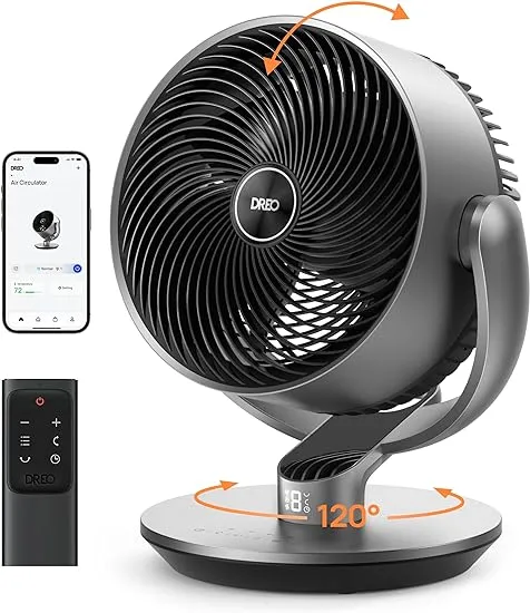 Dreo Smart Fans for Bedroom, 11 Inch, 25dB Quiet DC Room Fan with Remote, 120°+90° Oscillating Fan, 6 Modes, 9 Speeds, 12H Timer,Works Alexa/Google/WiFi/Voice Control, Silver, Oversize (DR-HAF004S)