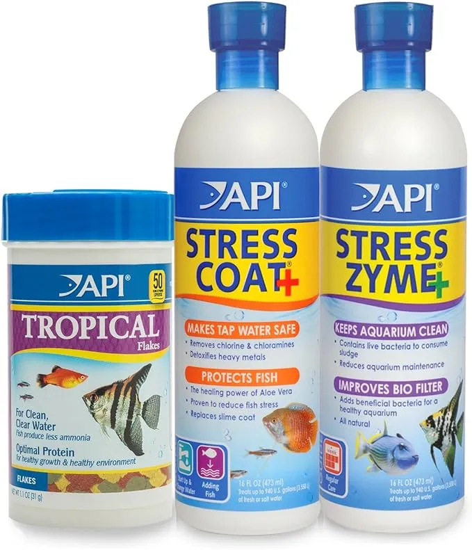 API Aquarium Water Conditioner &amp; Tropical Food Bundle Pack: One (1) API Stress