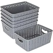 Larque 6 Plastic Storage Bins 10.2 x 7.3 x 3.9 Inches, Small Weave Organizer Bins with Integrated Handles for Home, Kitchen/pantry, Craft Room, Booksh