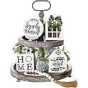 6 Pcs Farmhouse Tiered Tray Decor Home Sweet Simply Blessed Tray Decor Wooden Be