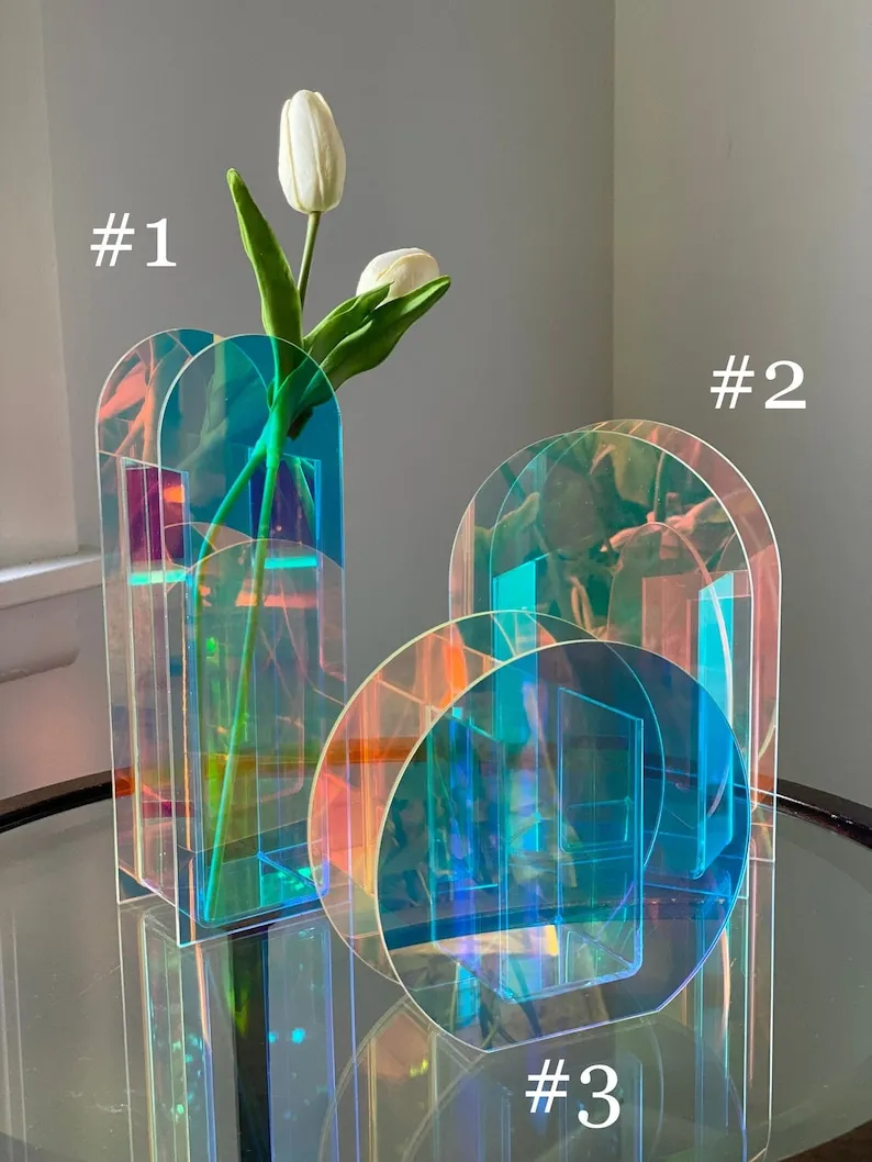 Rainbow Acrylic Barbie Vase, Iridescent Vase, Abstract Art Vase, Home Decor, Holographic Vase, Flower Vase, Plant lover gift, garden decor