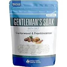 Gentleman's Bath Salt 32 Ounces Epsom Salt with Natural Cedarwood, Frankincense, Eucalyptus and Peppermint Essential Oils Plus Vitamin C in BPA Free Pouch with Easy Press-Lock Seal