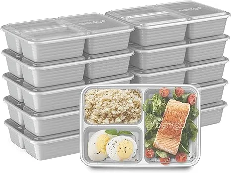 ® 20-Piece Lightweight, Durable, Reusable BPA-Free 3-Compartment Containers -...