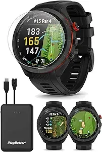 Garmin Approach S70 (Black, 47mm) Golf GPS Watch | Premium Smartwatch with AMOLED Display, Virtual Caddie & Playslike Distance | Bundle with PlayBetter Screen Protectors & Portable Charger