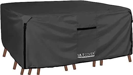 ULTCOVER Rectangular Patio Heavy Duty Table Cover - 600D Tough Canvas Waterproof Outdoor Dining Table and Chairs General Purpose Furniture Cover Size 88L x 62W x 28H inch