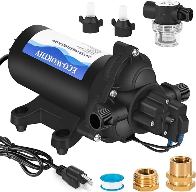 ECO-WORTHY 33-Series Industrial Water Pressure Pump 110V AC 4.0GPM 50PSI RV Fresh Water Diaphragm Pump include Garden Hose Adapters for Irrigation Marine Boat Sprinkler Faucet