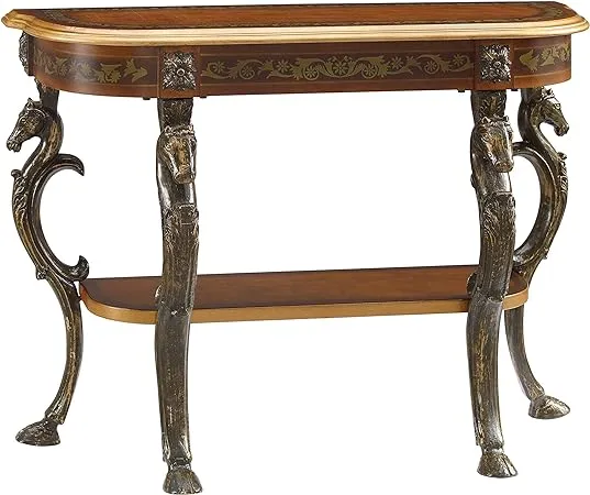 Powell Furniture Masterpiece Floral Demilune Powell Console Table, Brown and Gold 42 x 31.5 x 15.5