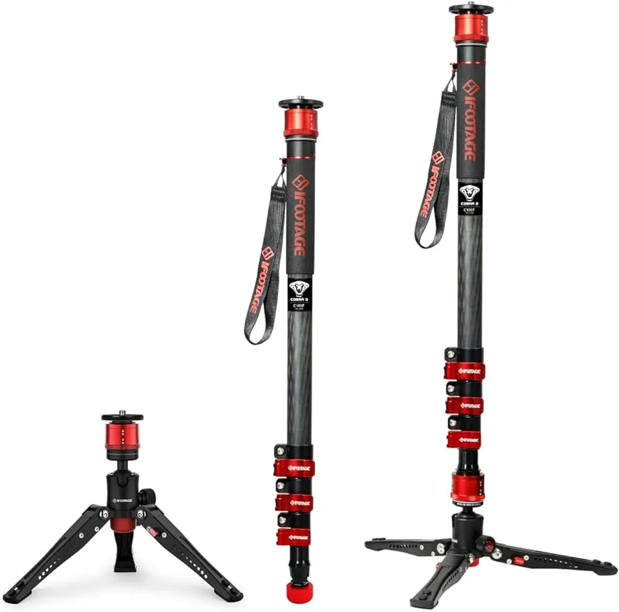 IFOOTAGE Camera Monopod Cobra 3 C180F, 71" Carbon Fiber Travel Monopod, Professional Video Monopod with Tripod Base, Max Load 10KG