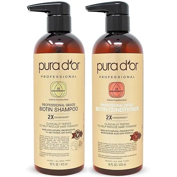 Pura D'or Professional Grade Biotin Anti-Hair Thinning Shampoo & Conditioner, Clinically Tested Proven Results, 2x Concentrated DHT Blocker