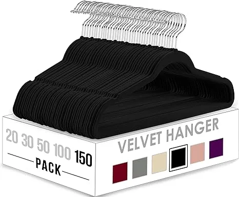 Utopia Home Premium Velvet Hangers 150 Pack - Non-Slip Clothes Hangers - Black Hangers - Suit Hangers with 360 Degree Rotatable Hook - Heavy Duty Coat HangersUtopia Home Premium Velvet Hangers 150 Pack - Non-Slip Clothes Hangers - Black Hangers - Suit Ha