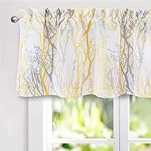 DriftAway Tree Branch Abstract Ink Printing Lined Thermal Insulated Window Curtain Valance Rod Pocket 52 Inch by 18 Inch Plus 2 Inch Header Yellow