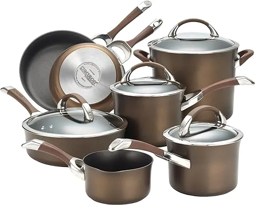 Circulon Symmetry Dishwasher Safe Hard Anodized Nonstick Cookware Pots and Pans Set, 11-Piece, Chocolate