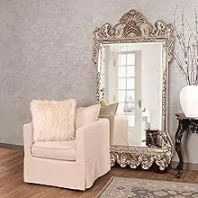 Howard Elliott Marquette Antique Oversized , Leaning Wall Ornate Mirror, Full Length, Silver Leaf, 49" x 84" x 3"