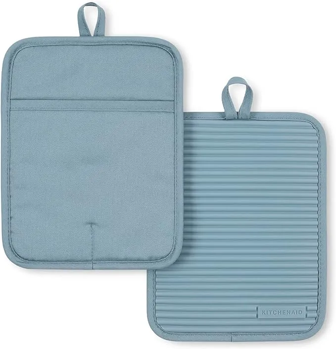 KitchenAid Ribbed Soft Silicone 2-Pack Pot Holder Set Grey