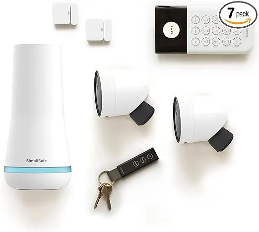 SimpliSafe 7 Piece Wireless Outdoor Camera Home Security System - Optional 24/7 Professional Monitoring - No Contract - Compatible with Alexa and Google Assistant