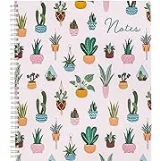 Steel Mill & Co Cute Large Spiral Notebook College Ruled, 11" x 9.5" with Durable Hardcover and 160 Lined Pages, Succulent