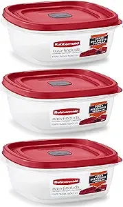 Rubbermaid Easy Find Lid Square 5-Cup Food Storage Container (Pack of 3), Red (Vented)