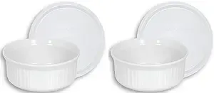 CorningWare French White Pop-Ins 16-Ounce Round Dish with Plastic Cover, Pack of 2 Dishes