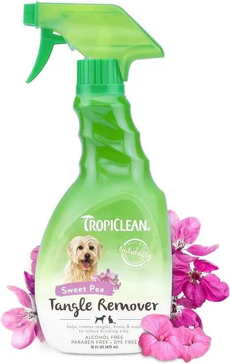 TropiClean Sweet Pea Cat & Dog Detangler Spray Dematting | Dog Conditioner Spray Derived from Natural Ingredients | Made in the USA | 16 oz.