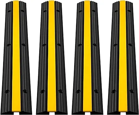 Happybuy 4 Pack of 1-Channel Rubber Cable Protector Ramps Heavy Duty 18000Lbs Load Capacity Cable Wire Cord Cover Ramp Speed Bump Driveway Hose Cable Ramp Protective Cover