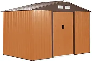 Outsunny 9' x 6' Outdoor Storage Shed, Garden Tool House with Foundation, 4 Vents and 2 Easy Sliding Doors for Backyard, Patio, Garage, Lawn, Yellow