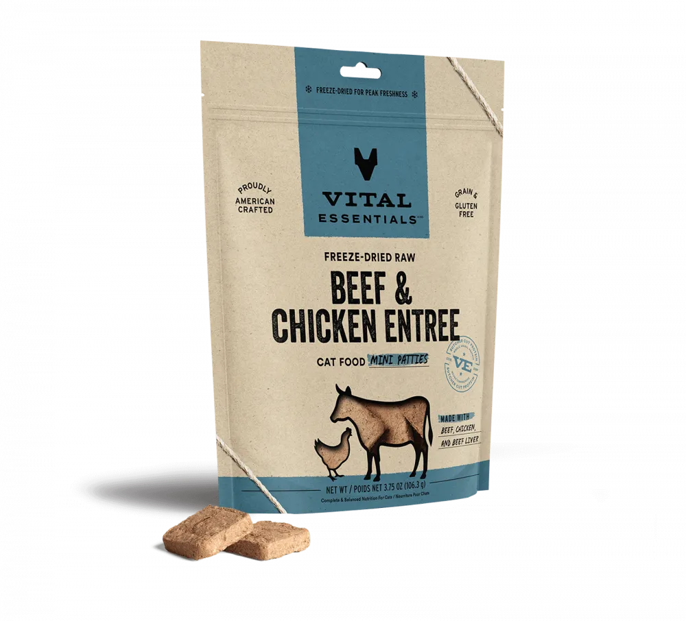 Vital Essentials Freeze-Dried Raw Beef & Chicken Entree Cat Food Mini Patties, 3.75 oz