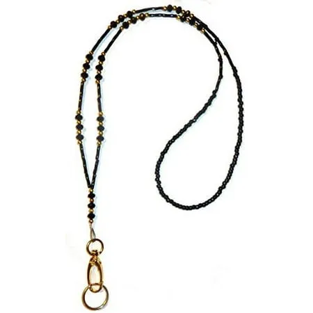 Hidden Hollow Beads GOLD Black Crystal Women s Beaded Fashion Lanyard Necklace Jewelry ID Badge and Key Holder 34 in.