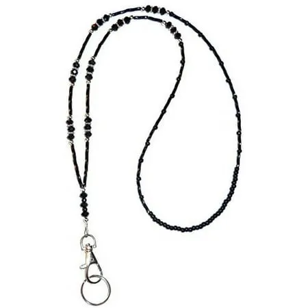 Crystal Black Fashion Women's Beaded Lanyard 34", Key and Badge Holder (Non Breakaway - Stronger)