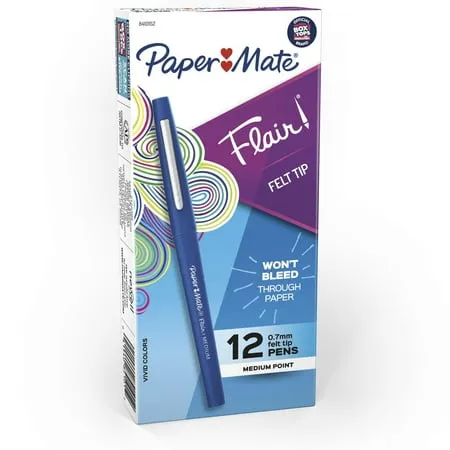 Paper Mate Felt Tip Pen, Blue - 12 pack