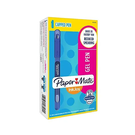 Paper Mate InkJoy Gel Stick Pen, 0.7 mm, Medium, Blue Ink, Dozen