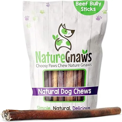 Nature Gnaws Bully Sticks for Large Dogs - Premium Natural Beef Dental Bones - Thick Long Lasting Dog Chew Treats for Aggressive Chewers - Rawhide Free 10 Count (Pack of 1)