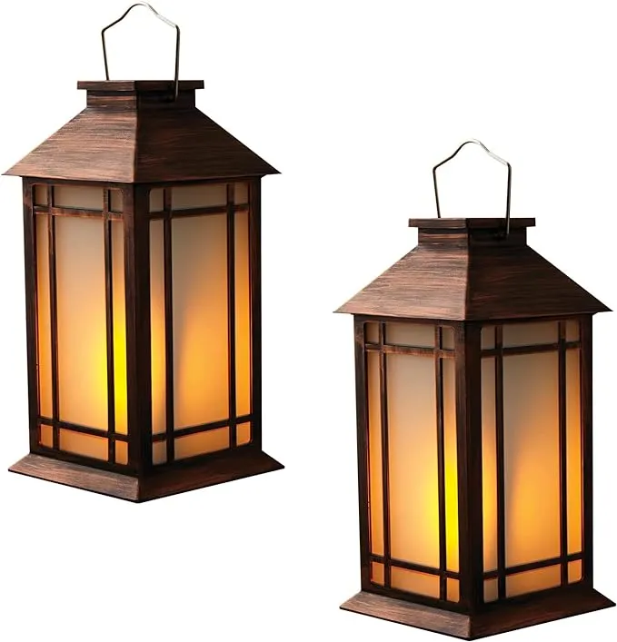 Decorative Lantern with Led Flameless Candle with 6hr Timer -13" Vintage Decor Battery Powered Candle Lantern，Decorative Hanging Lantern for Patio -Tabletop Lantern-Outdoor Lantern (2 Pack)