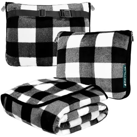 PAVILIA Travel Blanket Pillow, Soft Airplane Blanket 2-in-1 Combo Set, Plane Blanket Compact Packable, Flight Essentials Car Pillow, Travelers Gifts