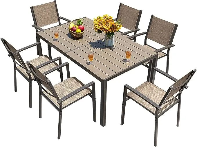 7 Pieces Patio Dining Set with 6 Stackable Chairs | adamsbargainshop