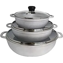 Imusa 3 Piece Basic Cast Aluminum Caldero with Glass Lid (1.5qt, 2.5qt, 5.2Qt)