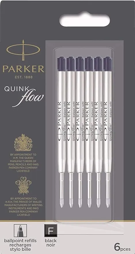 Parker Quinkflow Ballpoint Pen Refill Medium Tip Set of 6 - Black