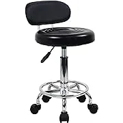 KKTONER PU Leather Modern Rolling Stool with Low Back Height Adjustable Work Salon Drafting Swivel Task Chair with Footrest (White)