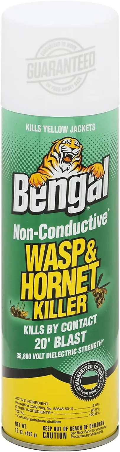 Bengal Non-Conductive Wasp and Hornet Killer – Long Range Outdoor Insecticide Spray Kills Yellow Jackets on Contact, 15 oz