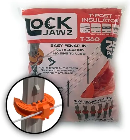 Lock Jawz T-360 Electric Fence T-Post Insulator - Orange (Bulk Qty: 100) 